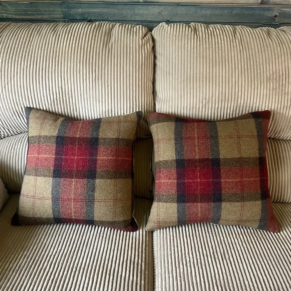 Rustic Tartan Plaid Throw Pillow Set 2 18x18 Down Feather Cabin Lakehouse Decor